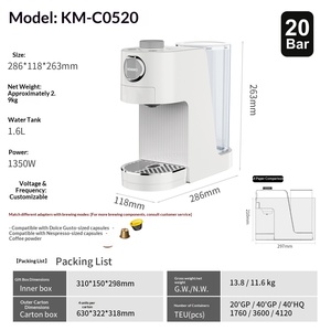 Çok Sistemli Tam Otomatik Kahve Makinesi, 7 Seviyeli Sıcaklık ve Hacim Kontrolü, 20 Bar Pompası, Kapsül ve Öğütülmüş Kahve İçin - Product Image 3