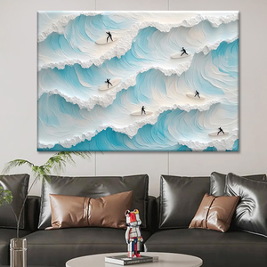 <span class=keywords><strong>Peinture</strong></span> murale texturée sur toile « Happy Coast » pour décoration d'hôtel, vente en gros 2026, personnalisable, thème natation et <span class=keywords><strong>surf</strong></span> - Product Image 3