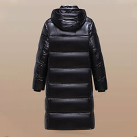 Veste décontractée tendance pour homme, col montant, noir brillant, logo doré, fermeture éclair avant, design transfrontalier, coupe longue et ample, épaisse