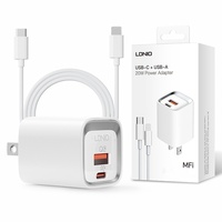 Chargeur rapide certifié MFI IDNIO A2318M USB-C Plus USB-A 20W Adaptateur secteur Prise US/EU Chargeurs de téléphone portable