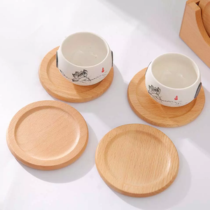 High Quality Round Wood Coaster Set for Coffee Blank Pallet <b>Cup</b> <b>Mat</b> Tray With Embossed and Cut Features - Product Image 1