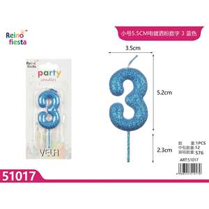 Piccolo Glitter blu felice compleanno numero 3 candela 55cm candela decorativa per feste feste feste feste di Pasqua e Capodanno - Product Image 1