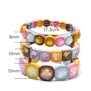 Bracciale Elastico CENDA Boho Macaron Multicolore <span class=keywords><strong>con</strong></span> Smalto e Strass Lucidi, Bracciale da Festa <span class=keywords><strong>con</strong></span> <span class=keywords><strong>Perline</strong></span> a Cuore e Quadrato - Product Image 3