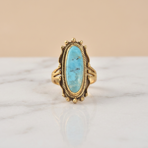 Turquoise Ring 925 Sterling Silver Gold Plated Boho Jewelry Ring Fashion Rings Vintage Style Oval Shape Floral Gemstone Rings - Product Image 6