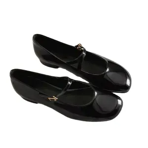 Sapatos vintage de couro vintage de alta qualidade com fivela de uma linha para mulheres Mary Jane estilo noite francês pequeno