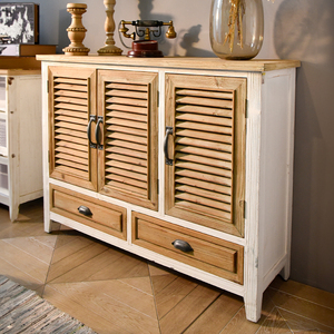 Home <b>Rustic</b> Louvered Wood 2 Drawer <b>Cabinet</b> Classical Vintage Antique Style Accent Furniture <b>Cabinet</b> - Product Image 3