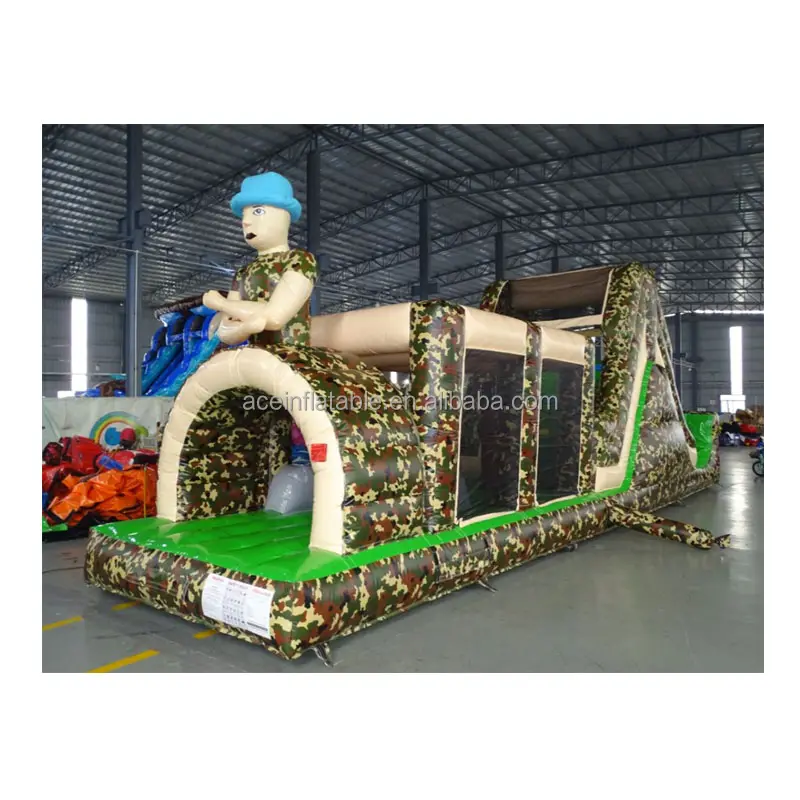 Commerciale adulto e bambini divertimento corsa gioco boot camp gonfiabile castello gonfiabile scivolo camouflage 40ft corsa ad ostacoli gonfiabile