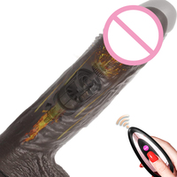 Jouets sexuels pour adultes : Masturbateur chauffant marron, télescopique, à poussée oscillante, en silicone, vibrateur réaliste de grande taille, et gros godemichés noirs pour femmes