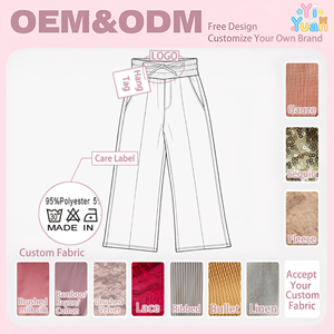 Pantalones de Pierna Ancha con Diseño Personalizado OEM ODM, Cintura Elástica con Lazo, Tela Suave de Seda de Leche, Pantalones Casuales de Playa y Vacaciones para Niñas - Product Image 2