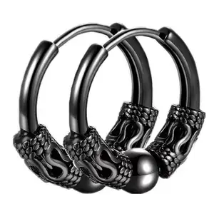 Hip Hop Stainless Steel Jewelry Dragon Claw Ball Black Plated Chunky Men Small Huggie Vintage Hoop Earrings