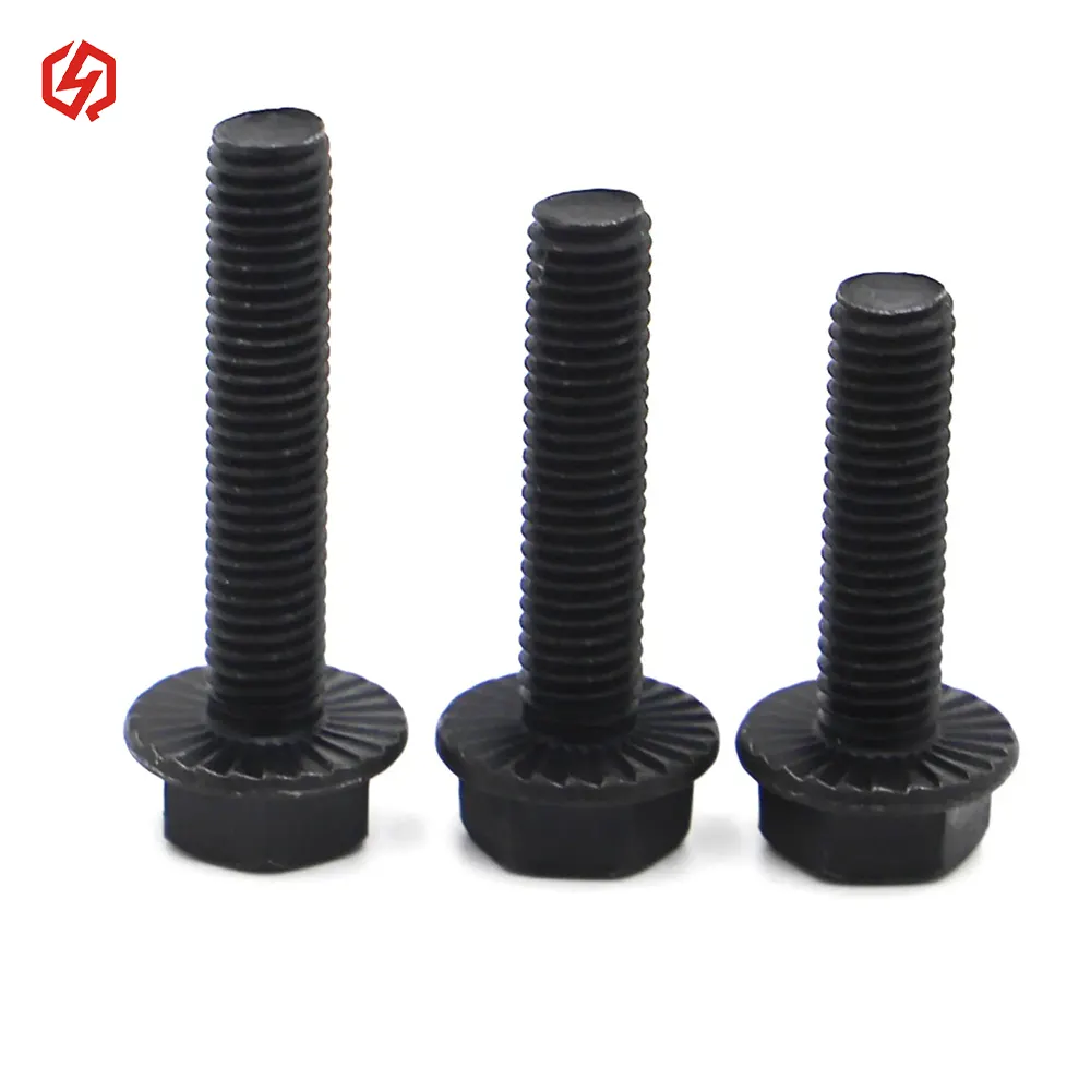 M5 M6 M8 M10 M12 negro 10,9 carbono Din 6291 pernos de brida hexagonal de acero con tornillo antideslizante de diente