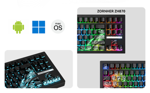 <span class=keywords><strong>Teclado</strong></span> Mecánico Inalámbrico Zornher ZH870 Negro Ukiyo-e RGB Retroiluminado, Tres Modos Programables, Teclas para Juegos de Escritorio, Nuevo - Product Image 5
