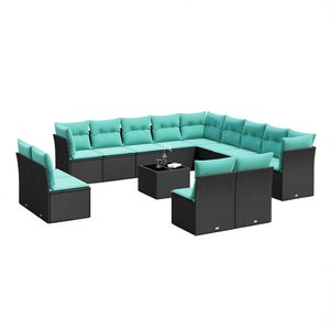 Black Poly Rattan Patio <b>Sofa</b> <b>Set</b> With Cushions For Garden Outdoor Furniture Contemporary Design - Product Image 1