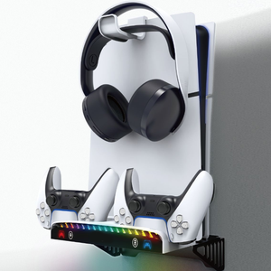 Soporte de Pared con Base de Carga y Almacenamiento para PlayStation 5, para Consola <span class=keywords><strong>PS5</strong></span>/Slim, <span class=keywords><strong>Cargador</strong></span> Doble para Controles, Soporte de Exhibición - Product Image 4