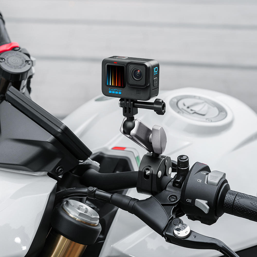 HONGDAK Aluminum Alloy Motorcycle Film Anti-slip Camera Bracket Scooter Driving Recorder Camera Holder for Go/pros & Smartphone