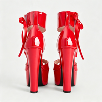 Sandales à plateforme rouges vernies pour femmes, bout ouvert, avec nœud en ruban de satin et bride cheville, talon bloc épais, style D'Orsay, chaussures de soirée