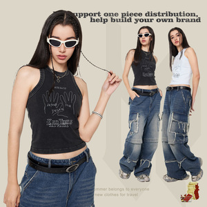 เสื้อครอปท็อปผู้หญิงแบบใหม่ปี 2024 เสื้อกล้ามครอปแขนกุด เสื้อครอปเซ็กซี่สำหรับออกงานกลางคืน เสื้อกล้ามครอปประดับเพชรแบบริบ - Product Image 1