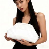 Untuk Tas Clutch Rajut Bergaris Poliester Eksklusif untuk Musim Dingin, Tas Kosmetik Penyimpanan dengan Klip Anyaman Serbaguna, Kapasitas Besar