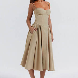 Robe longue élégante et sexy pour femme, nouvelle collection été, style rétro français, couleur unie, col halter, design tendance - Product Image 6