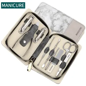 Hot Sale Luxury 9pcs Portable Manicure Pedicure Kit Stainless Steel Grooming Set for Woman Men