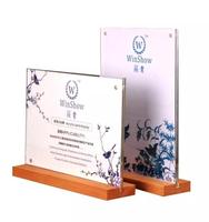 Porte-panneaux en acrylique transparent détachable A4 A5 A6 avec base en bois, supports de cartes de table, supports de numéros de menu, présentoir