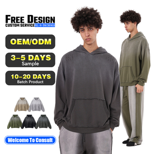 Sweat à capuche oversize vintage pour homme, en coton épais 100 %, style Monlyey Wash, patchwork, effet usé, style streetwear - Product Image 1