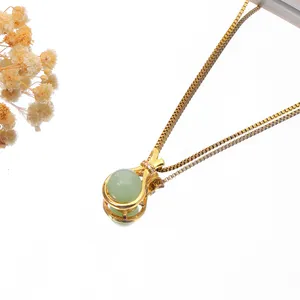 Stylish and Elegant Golden Chain with Diamond HeTian Jade Pendant Necklace Tiny Fortune Lucky Bag Women's Jewelry Necklaces