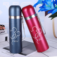 Botol air olahraga anak-anak, termos dinding ganda terisolasi vakum stainless steel portabel 500ml dengan tali