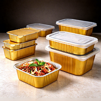 Barquette en aluminium doré de qualité alimentaire, résistante au four et au congélateur, anti-fuite, compatible micro-ondes, empilable, pour traiteur et plats à emporter, OEM ODM