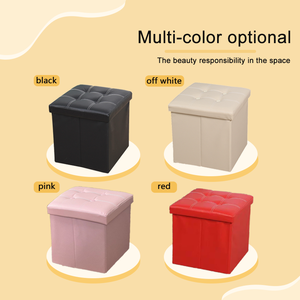 Sgabello Contenitore Pieghevole Moderno in Pelle Quadrato con Poggiapiedi Rimovibile per Camera da Letto e Soggiorno - Product Image 6