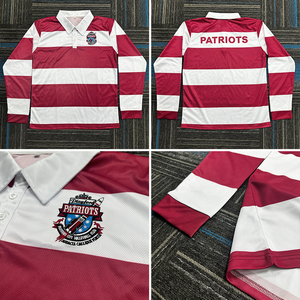 Kustom bordir Logo biru Rugby Jersey 100% Polyester Polo kaus sepak bola lengan panjang Polo kemeja untuk pria - Product Image 4