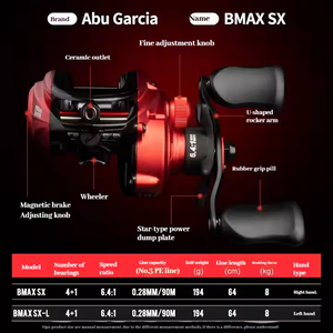 Carrete de Pesca de Lanzamiento en Agua Salada 100% Original Abu BMAX5 Nuevo 4+1BB, Arrastre Máximo 8kg, Relación de Engranajes 6.4:1, Carrete de Pesca Baitcasting - Product Image 2
