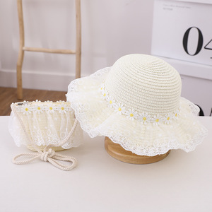 Nhà Máy Nóng Bán Bé Phụ Kiện 2Pcs Trẻ Em Của Ngoài Trời Giải Trí Che Nắng Đa Năng Ren Mũ Rơm + Túi Thiết Lập - Product Image 3