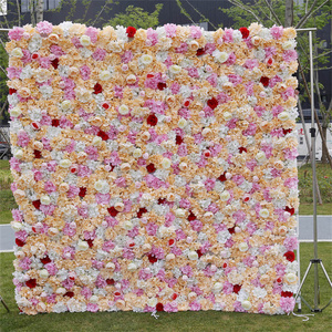 Bunga buatan merah muda mawar ulang tahun anak-anak 360 foto Stan latar belakang bunga merak hijau dinding bunga palsu 3D - Product Image 3