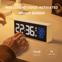 Grande Horloge Murale Numérique avec Réveil LED, Affichage Miroir, Alimentation USB, Minuteur, Calendrier, Thermomètre, Hygromètre et Compte à Rebours