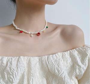 Collar <span class=keywords><strong>de</strong></span> Perlas <span class=keywords><strong>de</strong></span> Agua Dulce Auténticas con Cuentas <span class=keywords><strong>de</strong></span> Colores Dulces y Frutas para Niñas, Joyería Jietao - Product Image 2