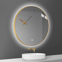 Cermin Pintar Bluetooth Dinding Kamar Mandi Modern Berlampu dengan Bingkai Aluminium Alloy, Sensor Sentuh, Anti Embun, LED, untuk Apartemen