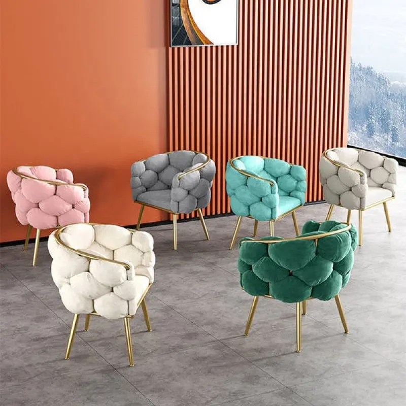 Cadeiras de lazer luxuosas modernas para sala de estar, cadeira de tecido bonita com braços e pernas de metal