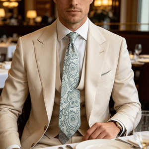 Corbata de Seda con Diseño Jacquard Paisley Azul de 7CM para Hombre, Accesorio Formal para Traje - Product Image 1