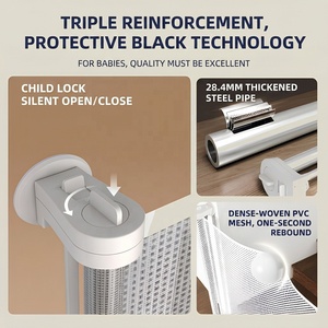 Auto-Lock Double Lock Steel 33x55 <strong>Retractable</strong> Baby <strong>Gate</strong> for Stairs &amp; Kitchen Doors Pets - Product Image 2