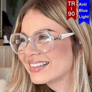 새로운 유행 다각형 안경 프레임 유행 TR90 안티 블루 라이트 안경 빈티지 대형 프레임 광학 안경