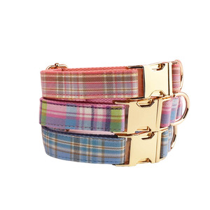 Eco friendly trending products 2025 new arrivals luxury <strong>dog</strong> leash and collar green and <strong>brown</strong> plaid pet collar cotton <strong>dog</strong> bowtie - Product Image 5