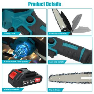 Tronçonneuse sans fil 6 pouces 24V, mini tronçonneuse portable au lithium pour couper le bois, 2 batteries, 2 chaînes - Product Image 4