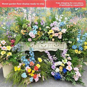Arrangement floral réaliste de pivoines et hortensias artificiels style forêt Monet Garden pour présentation de mariage sur le sol ou en vitrine - Product Image 2