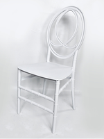 Chaise Phoenix empilable à double dossier circulaire en plastique blanc et cristal doré pour mariages, banquets, dîners et événements