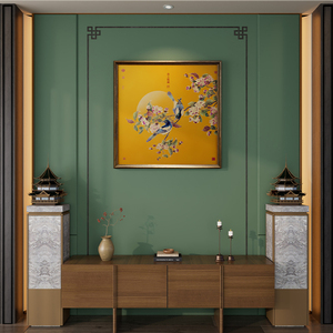 Peinture vintage de luxe en laiton couleur camélia, cadre en bois massif, design esthétique chinois pour la décoration intérieure Modèle : TBH0042 - Product Image 2
