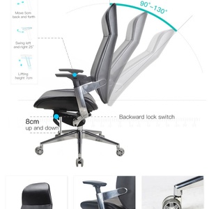 Chaise de bureau de direction ergonomique moderne en aluminium, pivotante et réglable, à dossier haut, confortable et de luxe, pour la vente en gros - Product Image 3