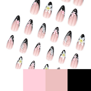 เล็บปลอมอะคริลิคแบบกดติดลายดอกไม้และ<span class=keywords><strong>ปลา</strong></span>คาร์ฟสีนู้ดขอบดำสไตล์ฝรั่งเศสสำหรับผู้หญิง - Product Image 4
