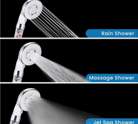 Pommeau de douche massant portable en plastique transparent à LED avec filtre économiseur d'eau