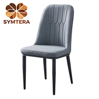 Chaise de salle à manger de luxe à dossier haut matelassé vertical, revêtement en cuir gris clair, portable, pour bar à domicile, appartement, salon